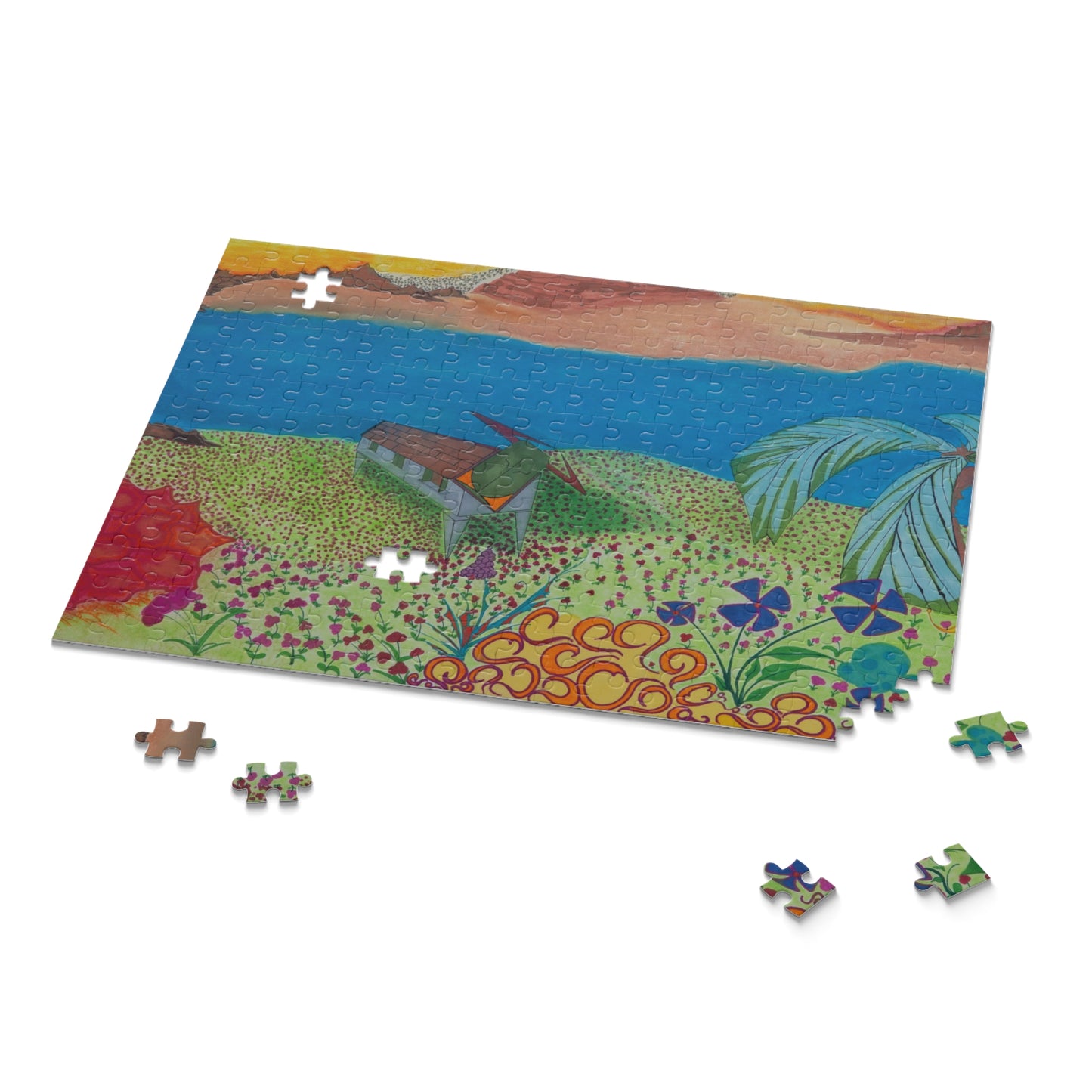 Tropical Beach Landscape Puzzle — Colorful Seaside 120/252/500-Piece Jigsaw